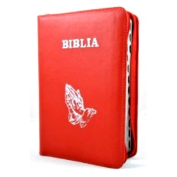 Biblie lux, coperta piele rosie, index pe cotor